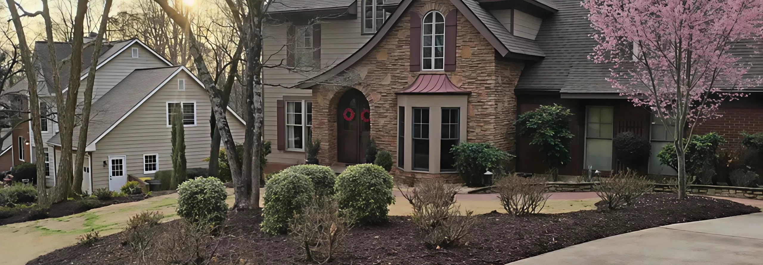 Buckhead home with new brown mulch