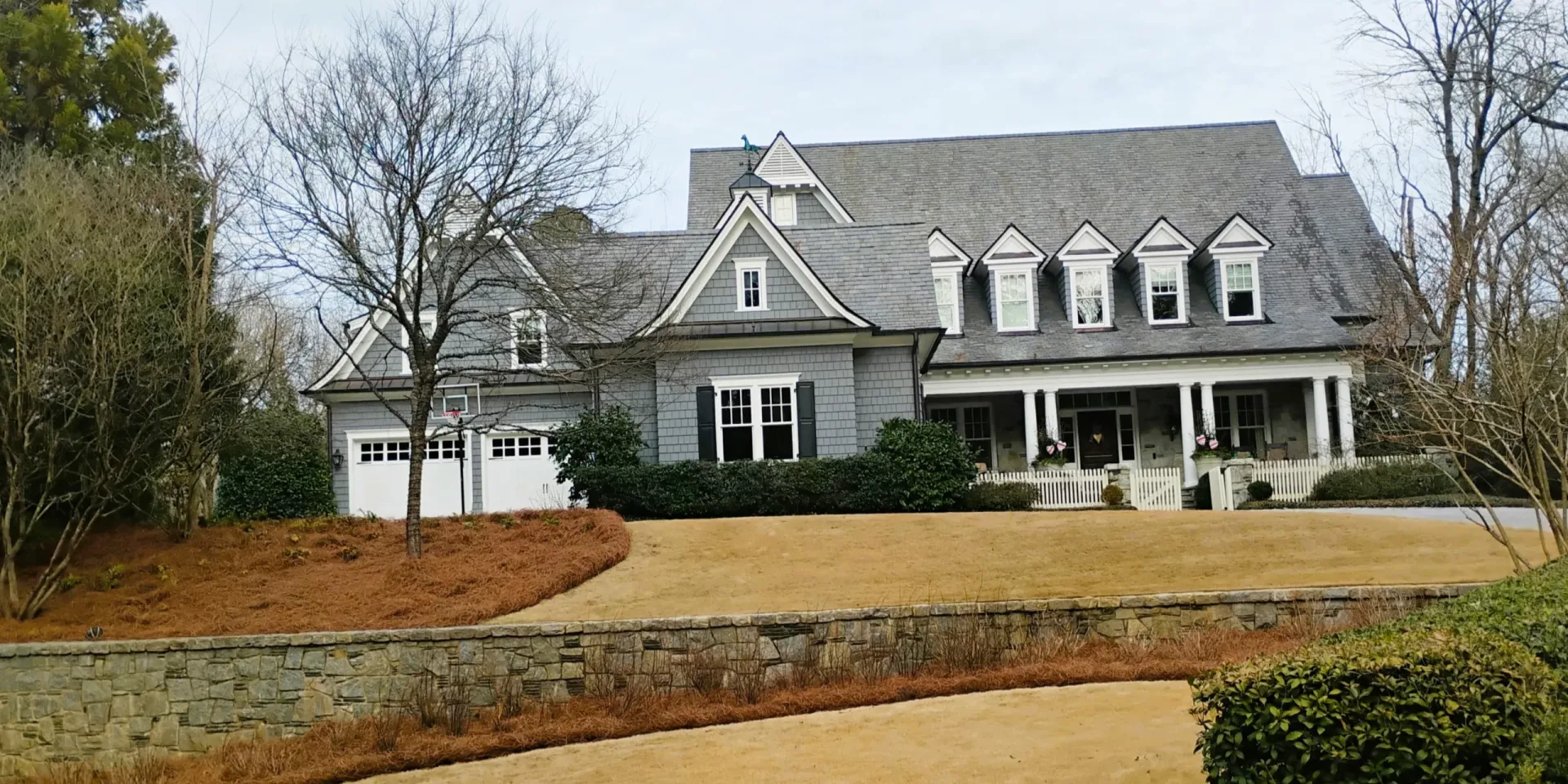 Pine straw installation at beautiful Buckhead home