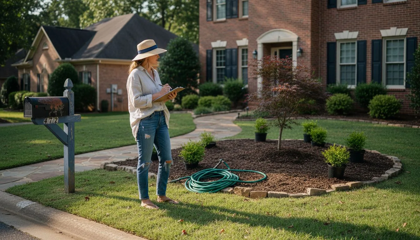Landscape designer assessing Atlanta front yard