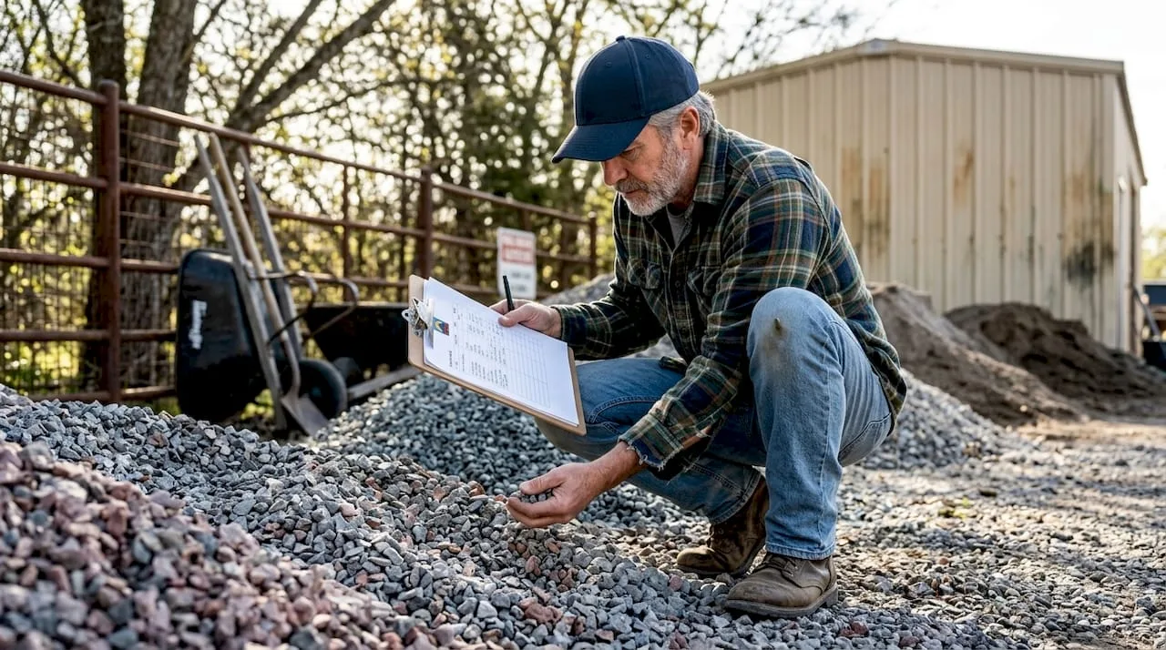 Contractor reviewing gravel at supply yard
