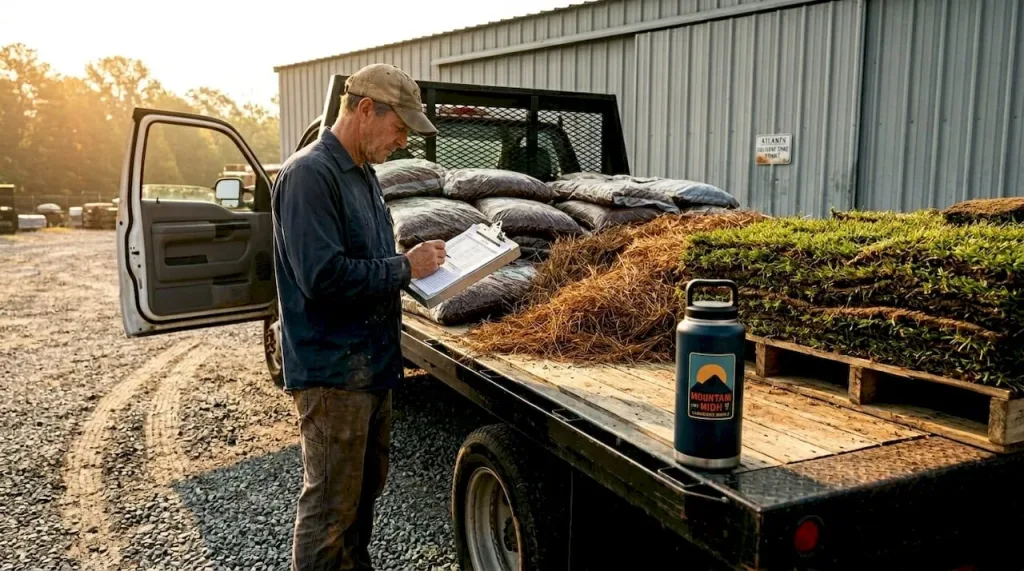 Supplier checking landscape delivery orders at Atlanta yard