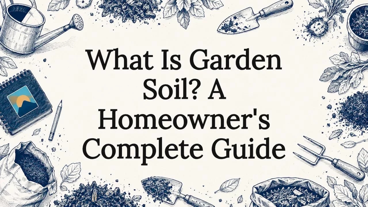 Decorative hand-drawn garden soil title card illustration