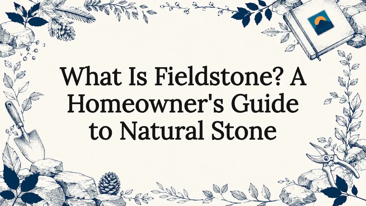 Decorative title card with natural stone and botanical sketches